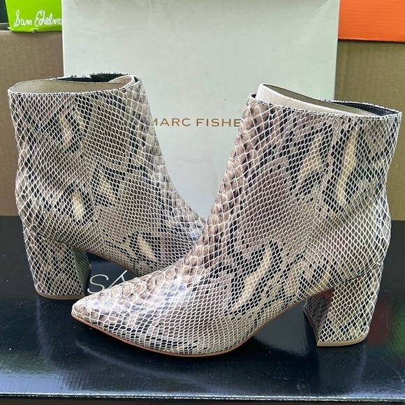 Marc Fisher Women Medium Snakeskin Pointed Ankle Boots, Brown/Black - Picture 5 of 8